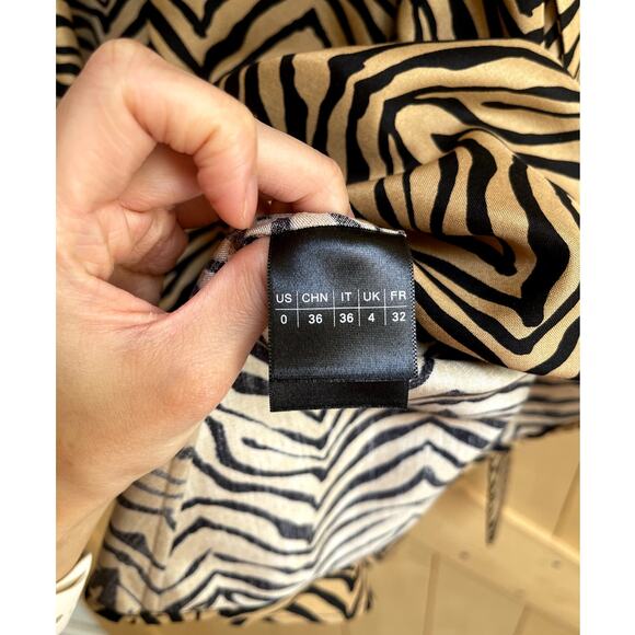 Lafayette 148 Animal Print Silk Belted V Neck Midi Dress Tan Black Size 0 Small - Picture 9 of 9